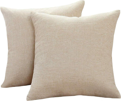 Decorative Linen Throw Pillow Covers Couch Bench Cushion Cover Outdoor Pillowcases with Zipper 22x22 Inches Set of 2