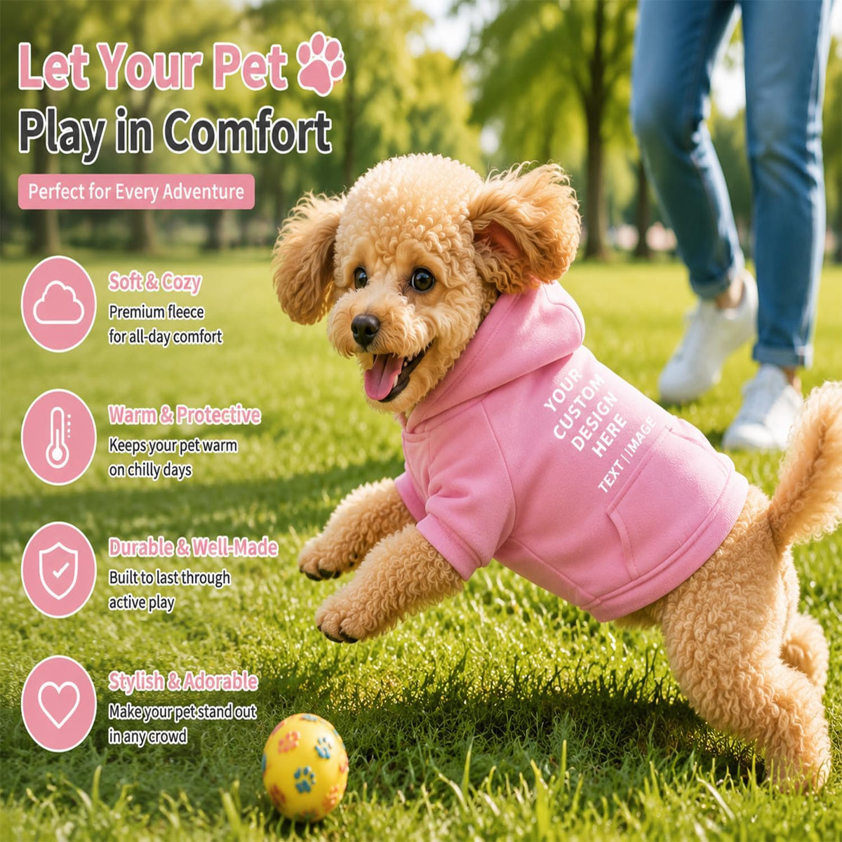 Custom Pet Hoodie for Dogs Cats, Warm Winter Pullover