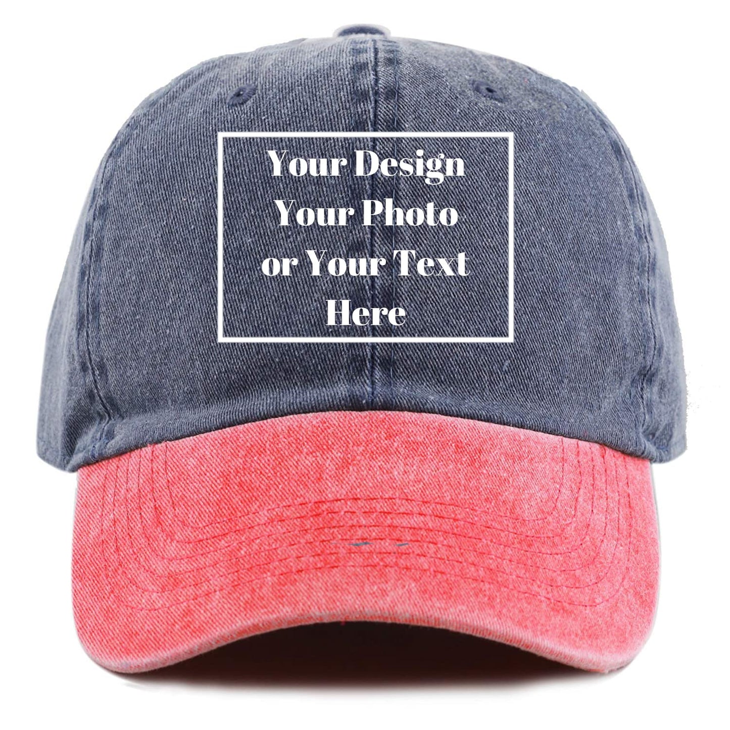 Custom Your Picture Text Logo Unisex Vintage Washed Personalized Plain Adjustable Denim Hat Baseball Cap