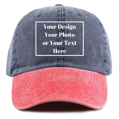 Custom Your Picture Text Logo Unisex Vintage Washed Personalized Plain Adjustable Denim Hat Baseball Cap