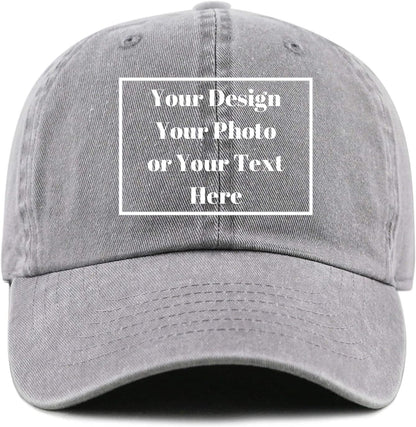 Custom Your Picture Text Logo Unisex Vintage Washed Personalized Plain Adjustable Denim Hat Baseball Cap