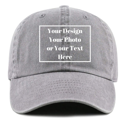 Custom Your Picture Text Logo Unisex Vintage Washed Personalized Plain Adjustable Denim Hat Baseball Cap