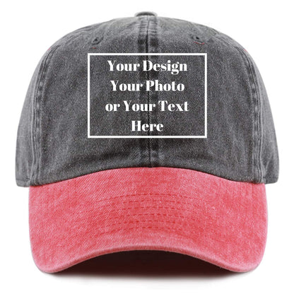 Custom Your Picture Text Logo Unisex Vintage Washed Personalized Plain Adjustable Denim Hat Baseball Cap
