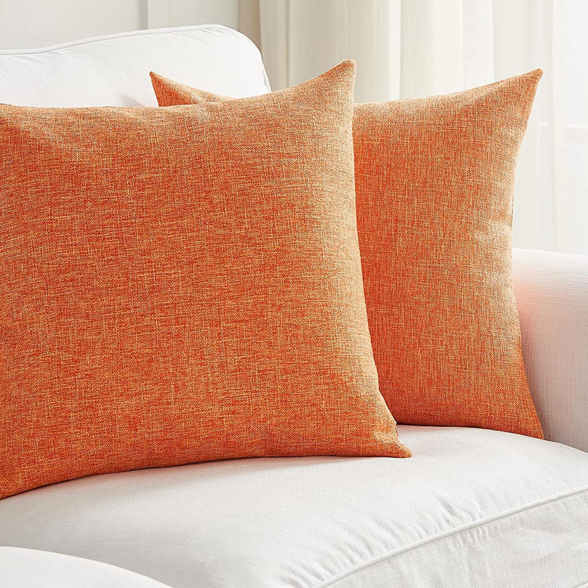 Linen Cotton Throw Pillowcase Solid Square Decorative Pillow Covers for Couch Sofa Bed Chair Set of 2