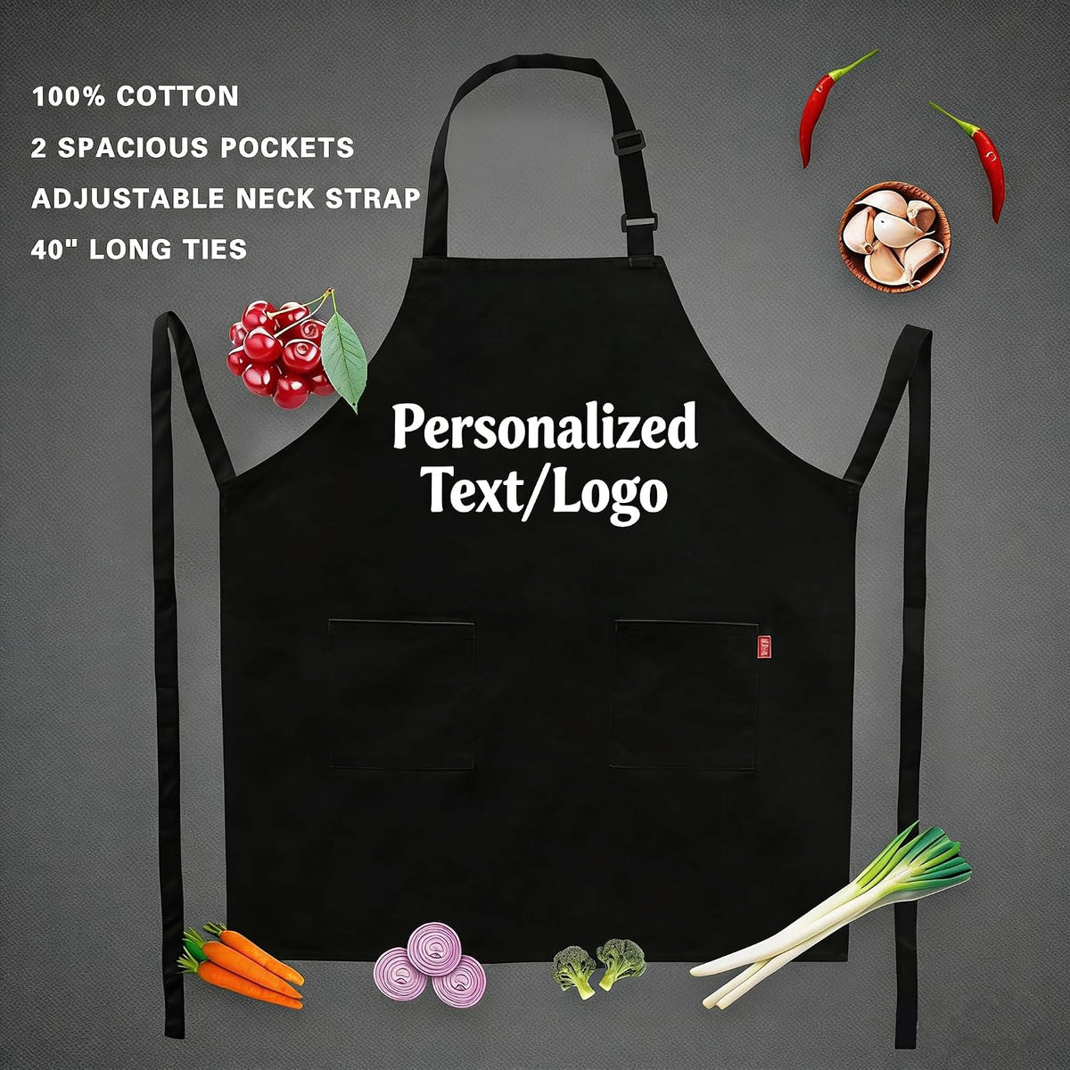 Custom Kitchen Apron for Men & Women – Personalized Text/Logo, Waterproof, Adjustable Bib with Pockets, Perfect for Chef, Baking & BBQ ZMvise-46