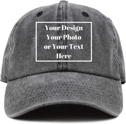 Custom Your Picture Text Logo Unisex Vintage Washed Personalized Plain Adjustable Denim Hat Baseball Cap