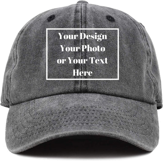 Custom Your Picture Text Logo Unisex Vintage Washed Personalized Plain Adjustable Denim Hat Baseball Cap