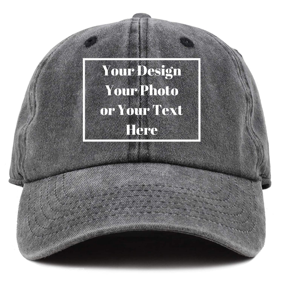 Custom Your Picture Text Logo Unisex Vintage Washed Personalized Plain Adjustable Denim Hat Baseball Cap