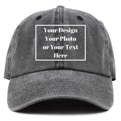 Custom Your Picture Text Logo Unisex Vintage Washed Personalized Plain Adjustable Denim Hat Baseball Cap