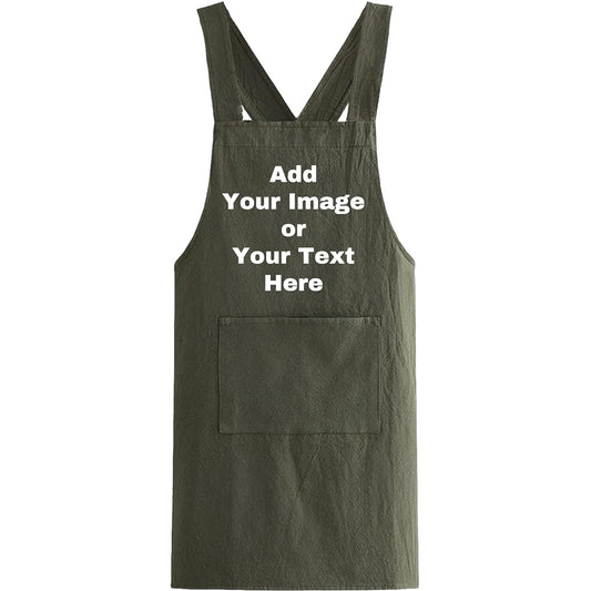 Blank Cross Back Linen Apron Wholesale, Plain Adjustable Linen Apron with Pocket for Custom Logo Heat Transfer Printing