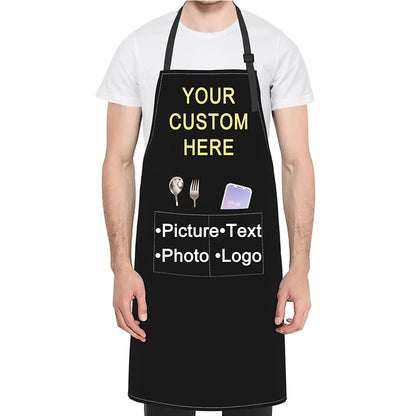 Custom Kitchen Apron for Men & Women – Personalized Text/Logo, Waterproof, Adjustable Bib with Pockets, Perfect for Chef, Baking & BBQ ZMvise-110