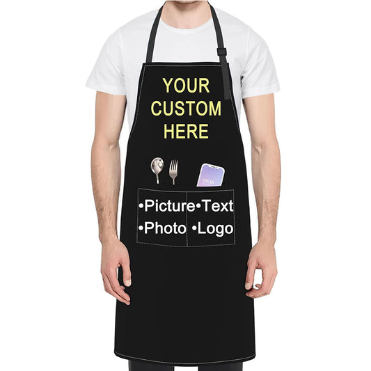 Custom Kitchen Apron for Men & Women – Personalized Text/Logo, Waterproof, Adjustable Bib with Pockets, Perfect for Chef, Baking & BBQ ZMvise-110